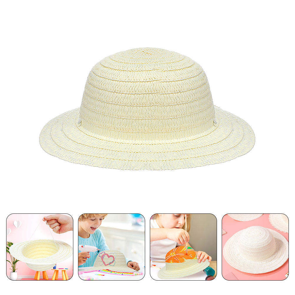 Art Craft Activity - 8Pcs DIY 어린이 밀짚 모자 흰색