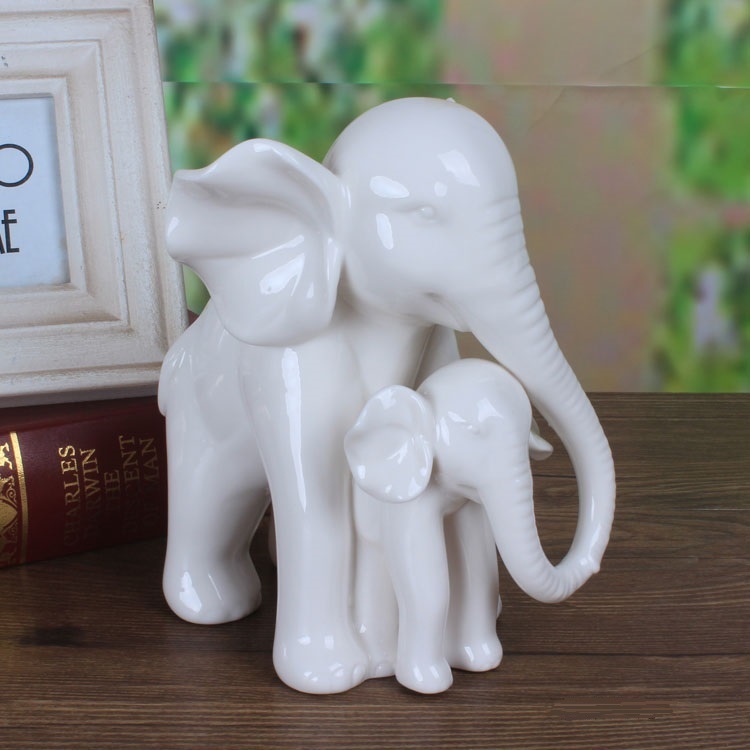 Art And Craft For Mother'S Day - 터치 화이트 옥 도자기 코끼리 어머니와
