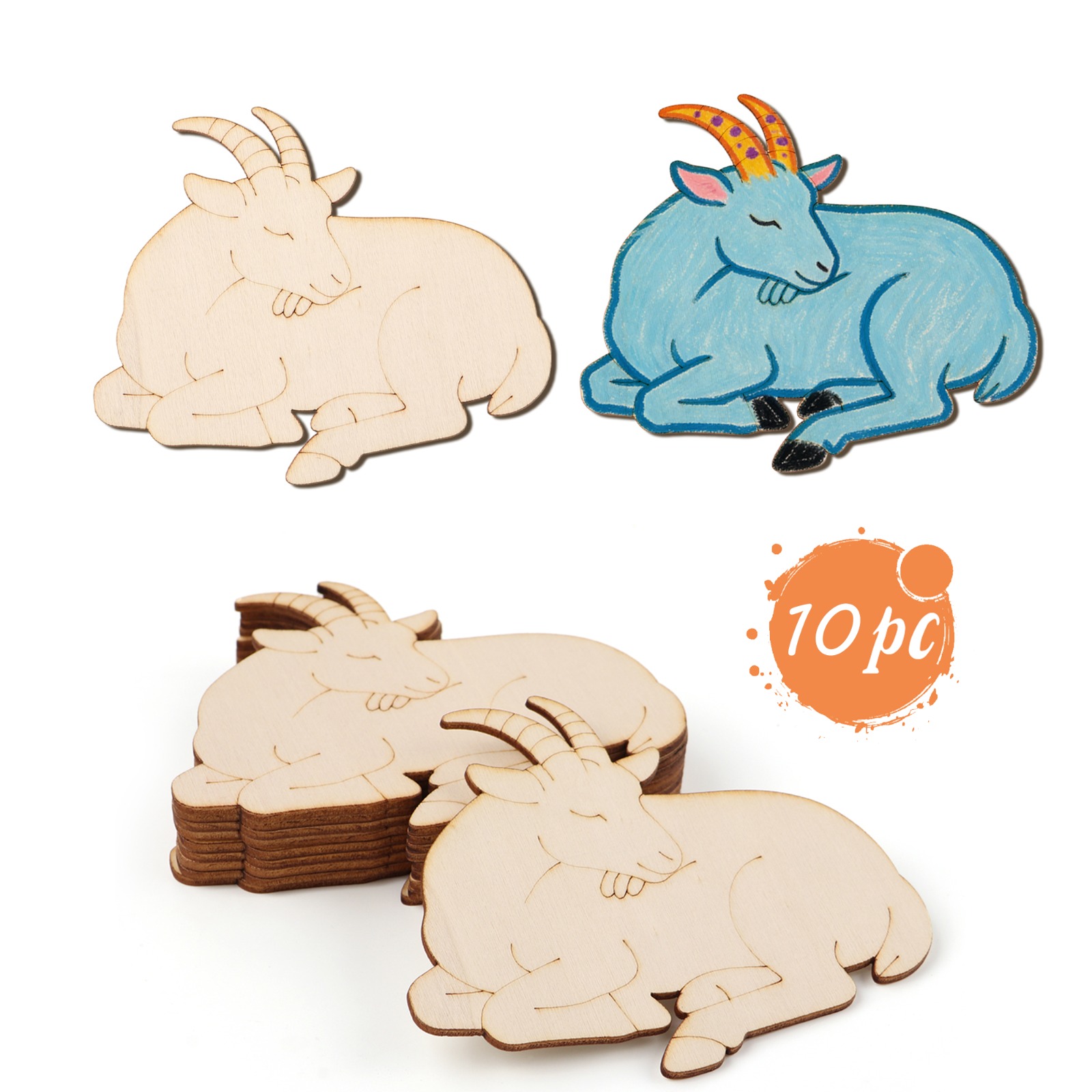 Craft Art Set - 10개/세트 미완성 나무 양 동물 장식품