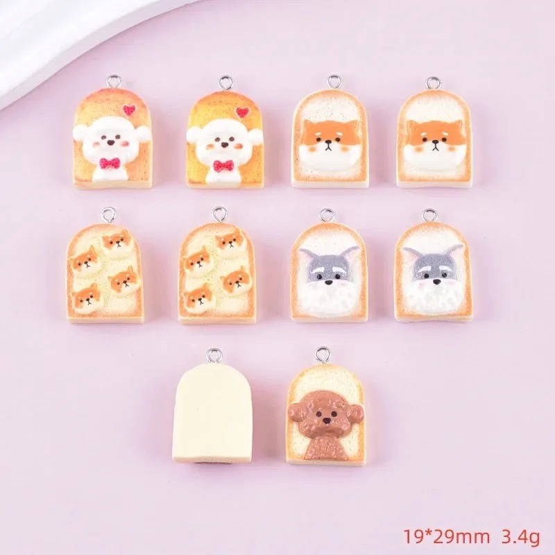 10Pcs 귀여운 토스트 개 수지 펜던트 만화 동물 참 - Art Craft Activity 리뷰 및 가격