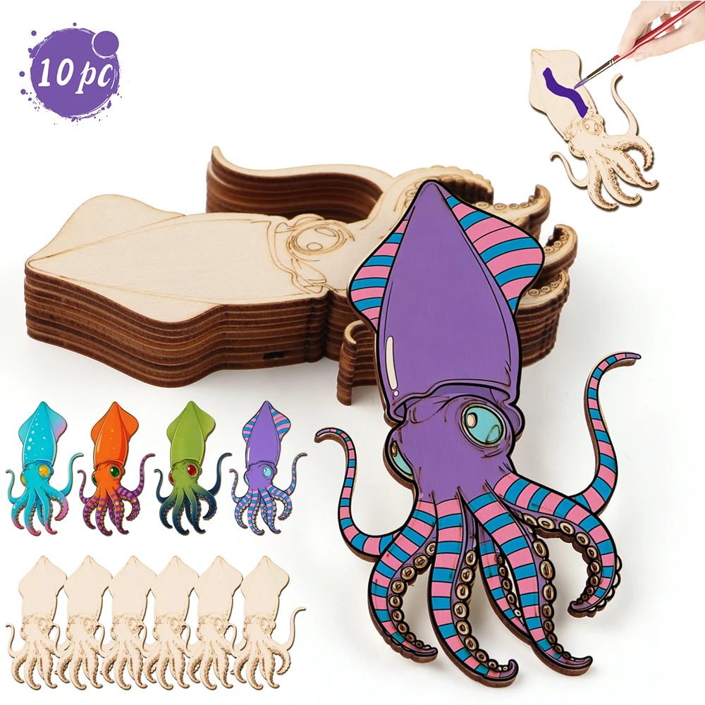 10개/세트 미완성 나무 공예 문어 동물 장식품 나무  - Craft Art Set 리뷰 및 가격