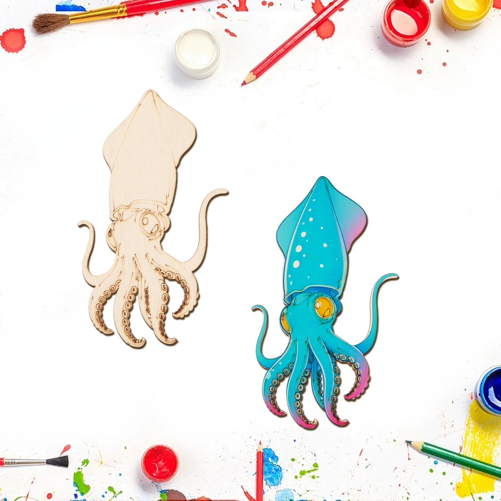 10개/세트 미완성 나무 공예 문어 동물 장식품 나무  - Craft Art Set 리뷰 및 가격